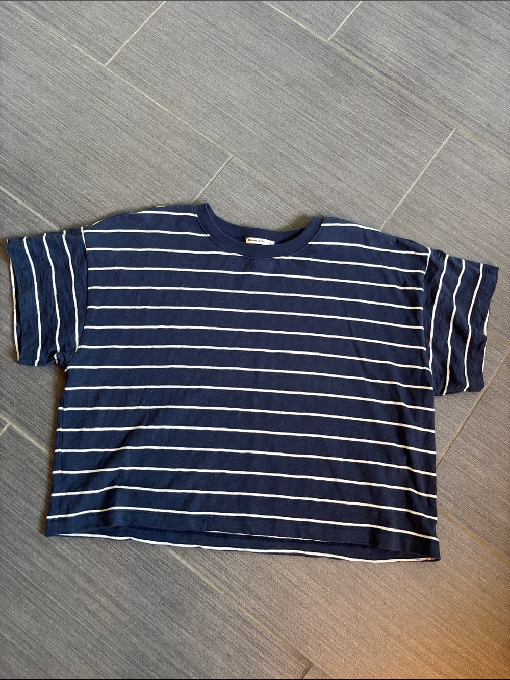 Marine Layer XL Sadie Vintage Slub Crop Tee navy white stripe
